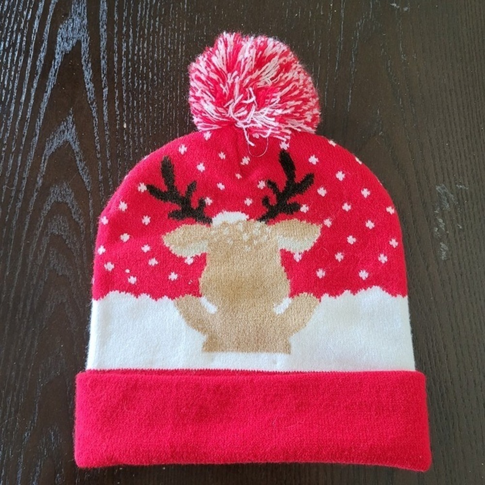 Christmas Reindeer Beanie Hat "OH DEER!" with Pom Pom - Picture 2 of 7
